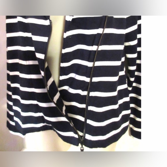 Talbots Navy/White Striped Moto Styled Cotton Jacket - Picture 7 of 9